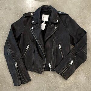 Avec Les Filles Distressed Leather Cropped Brown Black Size Small  $485 NWOT